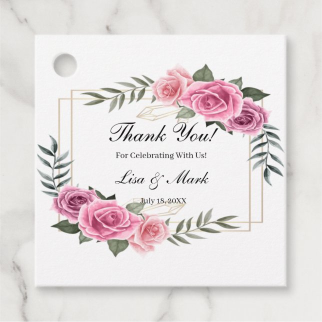 Elegant Geometric Pink Rose Favour Tags (Front)
