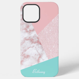 Elegant geometric pink rose gold glitter marble iPhone 12 pro max case