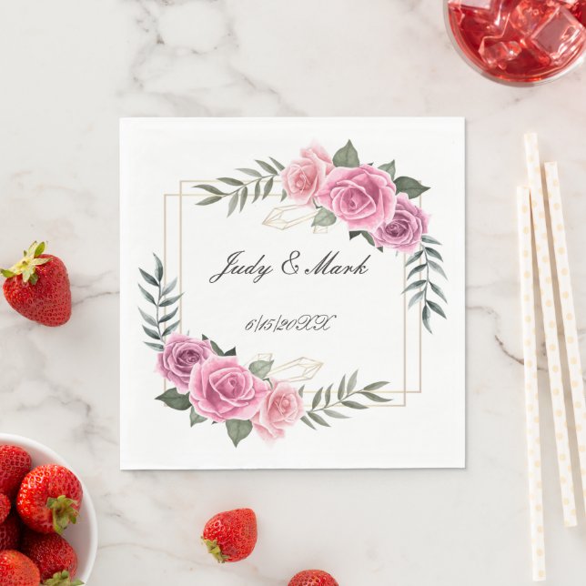 Elegant Geometric Pink Rose Paper Napkins  (Insitu)