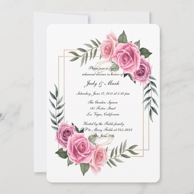Elegant Geometric Pink Rose Rehearsal Dinner Invitation (Front)