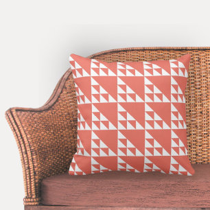 Elegant Geometric Pink & White Triangles Cushion