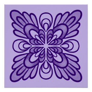 Elegant Geometric Purple Floral Pattern Poster