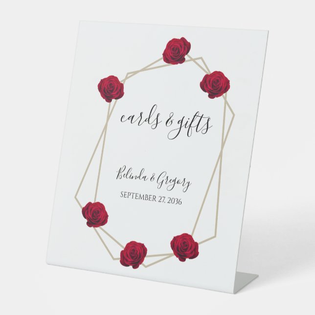 Elegant Geometric Red Rose Wedding Cards & Gifts  Pedestal Sign (Front)