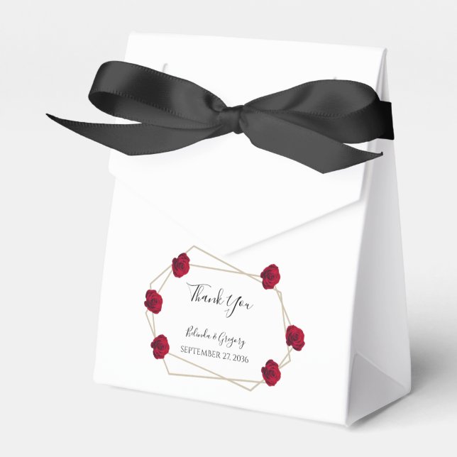 Elegant Geometric Red Rose Wedding Favour Box (Front Side)