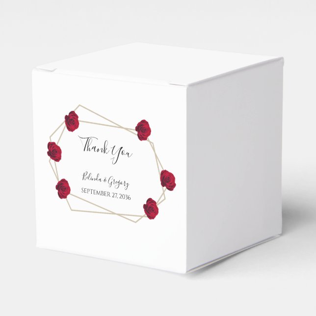 Elegant Geometric Red Rose Wedding  Favour Box (Front Side)