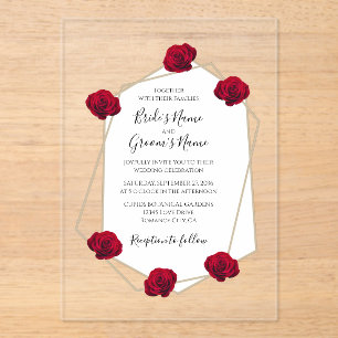 Elegant Geometric Red Rose Wedding Invitations