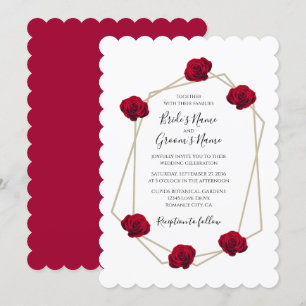 Elegant Geometric Red Rose Wedding Invitations
