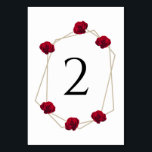 Elegant Geometric Red Rose Wedding Table Number<br><div class="desc">This design features elegant red roses combined with a geometric gold colour frame. The gold geometric frame is surrounded by vintage red roses. The combination of red, black and gold colours creates a sophisticated, romantic and chic style. Elegant wedding table number card design with modern elements. The simple setup of...</div>