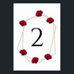 Elegant Geometric Red Rose Wedding Table Number<br><div class="desc">This design features elegant red roses combined with a geometric gold colour frame. The gold geometric frame is surrounded by vintage red roses. The combination of red, black and gold colours creates a sophisticated, romantic and chic style. Elegant wedding table number card design with modern elements. The simple setup of...</div>