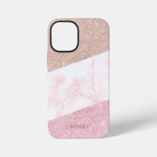 Elegant geometric rose gold glitter marble iPhone 12 mini case