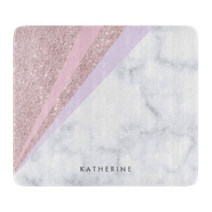 Elegant geometric rose gold glitter white marble cutting board