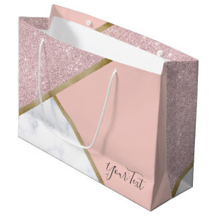 Elegant geometric rose gold glitter white marble large gift bag