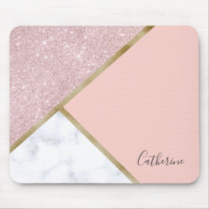 Elegant geometric rose gold glitter white marble mouse mat