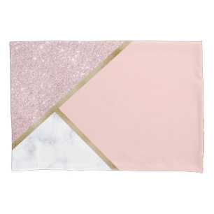 Elegant geometric rose gold glitter white marble pillowcase