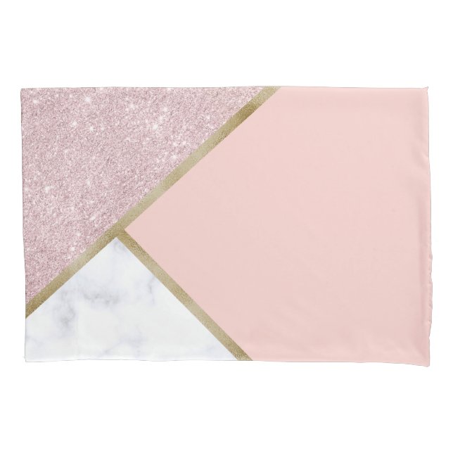 Elegant geometric rose gold glitter white marble pillowcase (Front)
