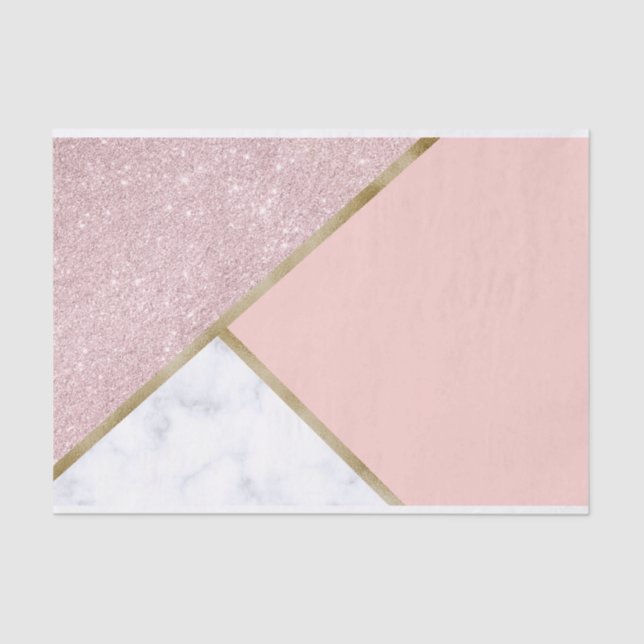 Elegant geometric rose gold glitter white marble tissue paper (Front)