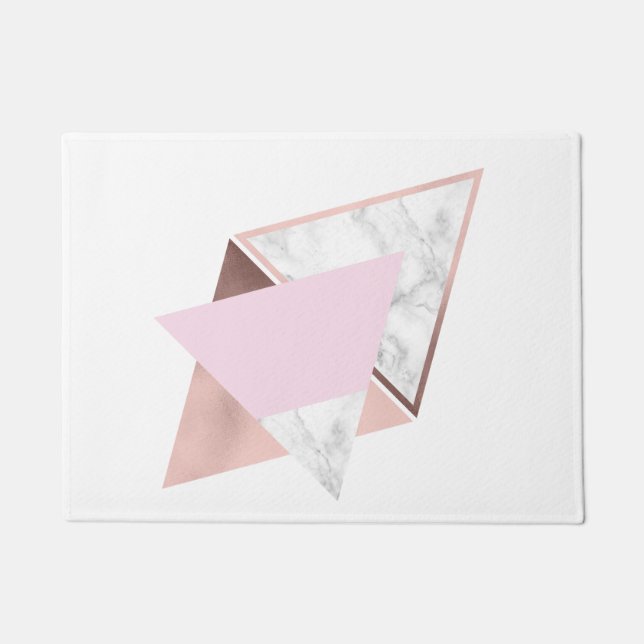 Elegant geometric rose gold white marble pink doormat (Front)