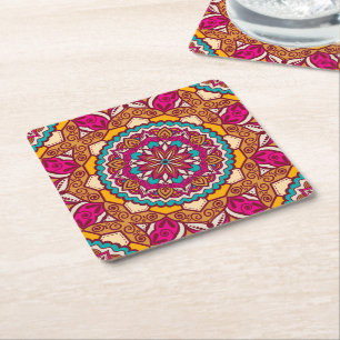 Elegant Geometric Shapes – Colorful Girly Pattern Square Paper Coaster