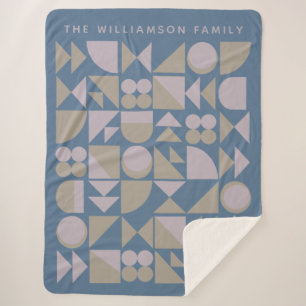 Elegant Geometric Shapes Dusty Blue Personalised Sherpa Blanket