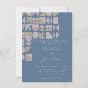 Elegant Geometric Shapes Dusty Blue Taupe Wedding Invitation