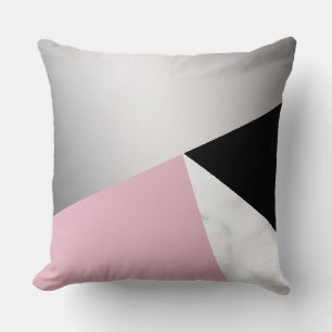 Elegant geometric silver white marble pink black cushion