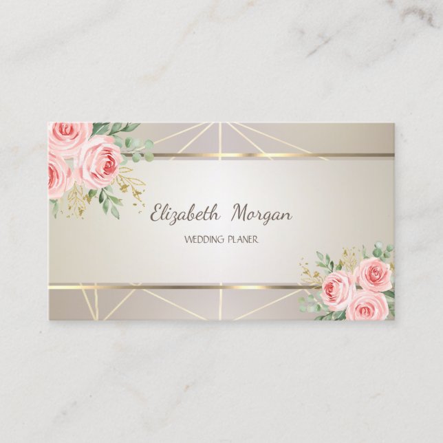 Elegant,Geometric Striped,Chic Roses  Referral Card (Front)