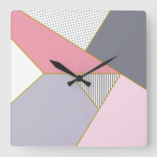 Elegant geometric stripes polka dots pastel square wall clock