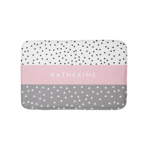 Elegant geometric triangles & dots in grey & pink bath mat