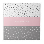 Elegant geometric triangles & dots in grey & pink tile<br><div class="desc">Girly geometric design in pastel grey and pink.</div>