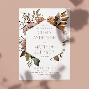 Elegant Geometric Wedding   Floral Fall Garden QR Invitation