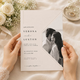 Elegant Geometric Wedding with Romantic Photo Invitation
