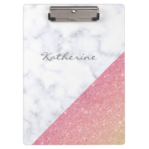 Elegant geometric white marble rose gold glitter clipboard