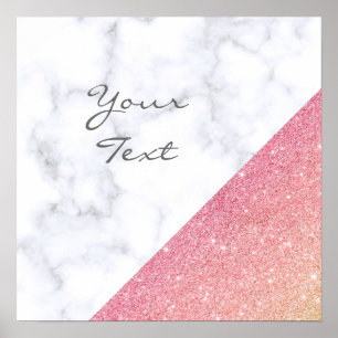 Elegant geometric white marble rose gold glitter poster