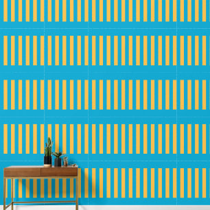 Elegant Geometric Yellow and Blue Striped Pattern Wallpaper