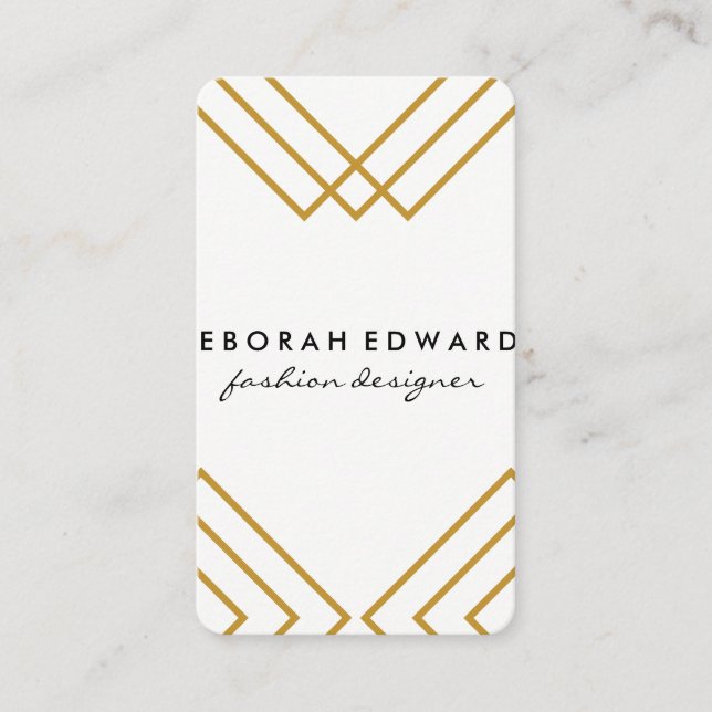Elegant Geometric Yellow with Gold Lines Business Card (Front)