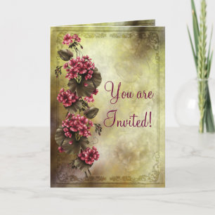 Elegant Geraniums Engagement Invitation