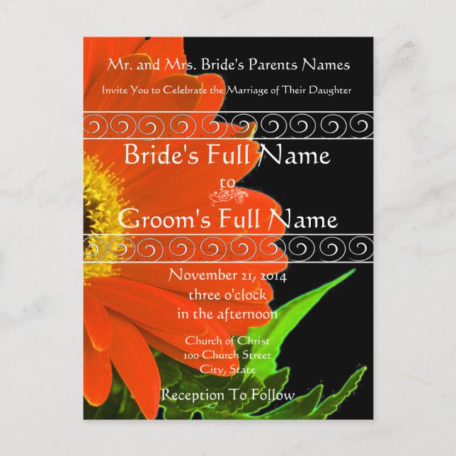 Elegant Gerber Daisy Wedding Invitation (Front)