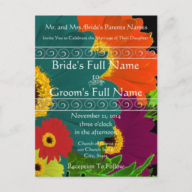 Elegant Gerber Daisy Wedding Invitation (Front)