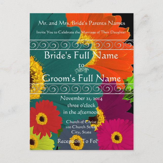 Elegant Gerber Daisy Wedding Invitation Postcard (Front)