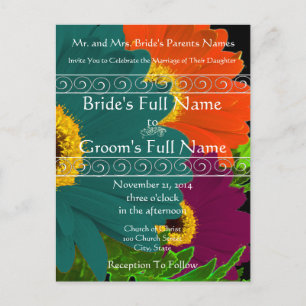 Elegant Gerber Daisy Wedding  Invitation Postcard