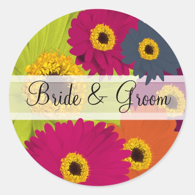 Elegant Gerber Daisy Wedding Stickers (Front)