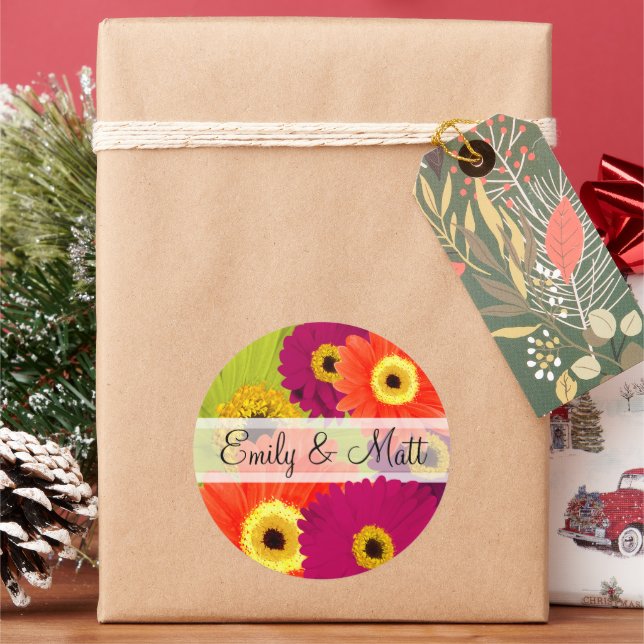 Elegant Gerber Daisy Wedding Stickers (Holiday)