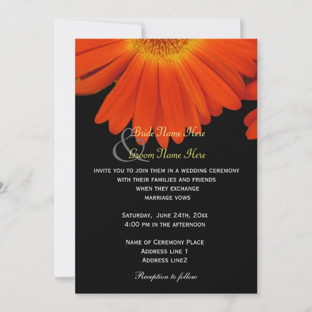 Elegant  gerbera daisy flowers wedding invitation (Front)