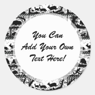 Elegant German Hunting Scene Running Deer and Boar Classic Round Sticker