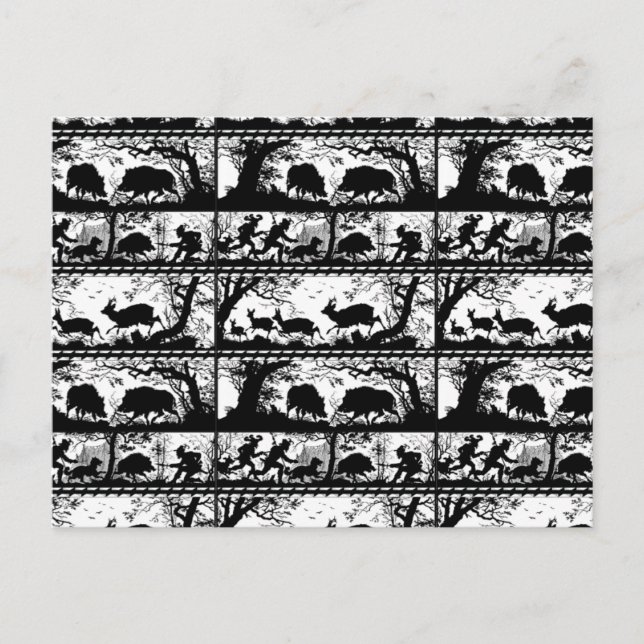 Elegant German Hunting Scene Running Deer and Boar Postcard (Front)