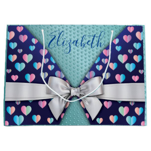 Elegant Gift Bag with Bow and Heart Speckles