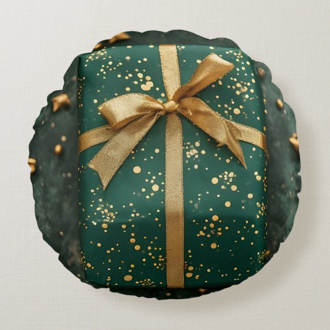 Elegant Gift Box Balloon Round Cushion (Front)