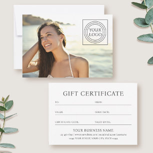 Elegant Gift Certificate Business Logo Photo Card