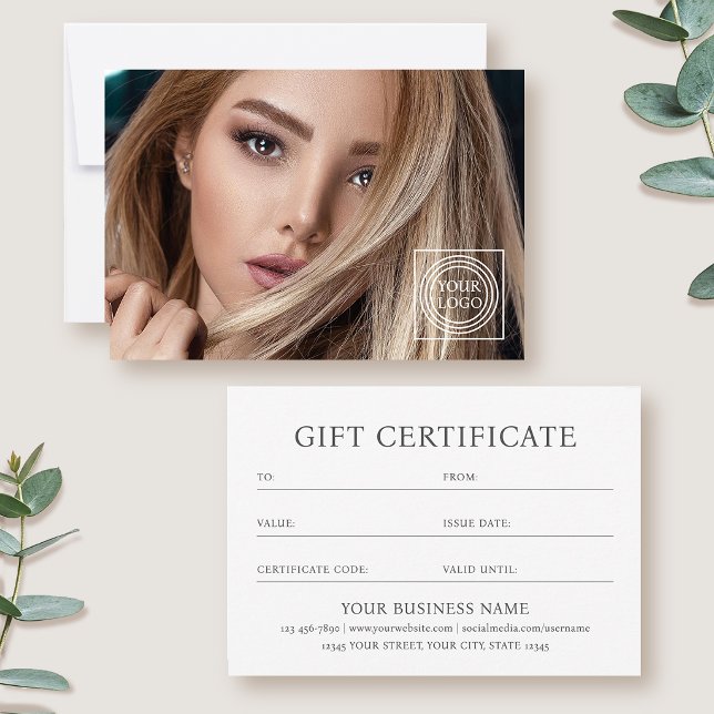 Elegant Gift Certificate Business Logo Photo Card (Creator Uploaded)
