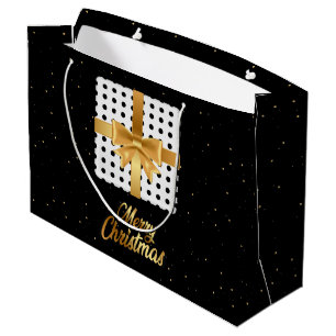 Elegant Gift with Golden Ribbon and Polka Dots Large Gift Bag